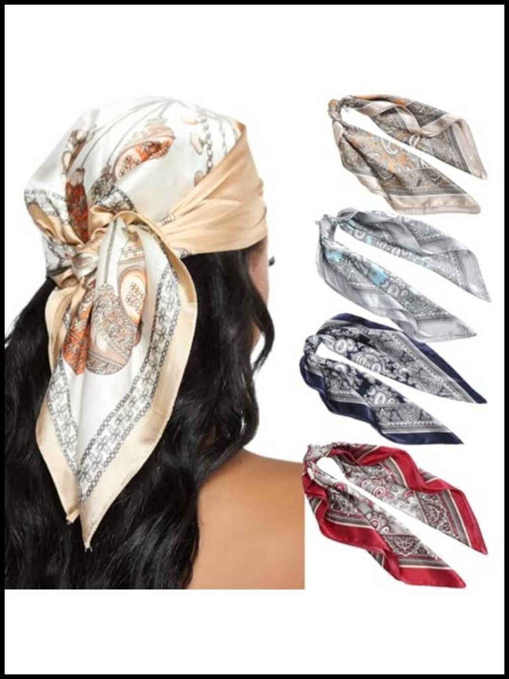 4 Pc 23" Matte Satin Silk Blend Neck Scarf Hair Bandana Women